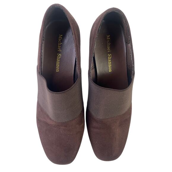 Michael Shannon Brown Suede Wedge Shoe 1.75" Heel Elastic Top Band Comfort S 8 - Picture 3 of 10